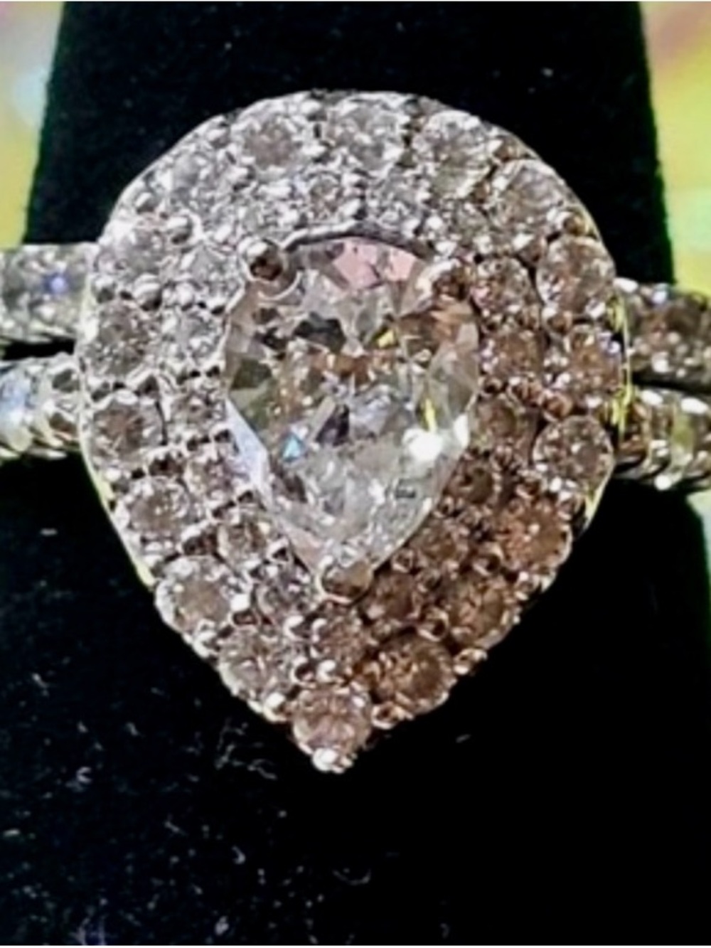 14k White Gold GIA Certified Pear Shaped Natural Diamond Engagement Ring sz 5.5